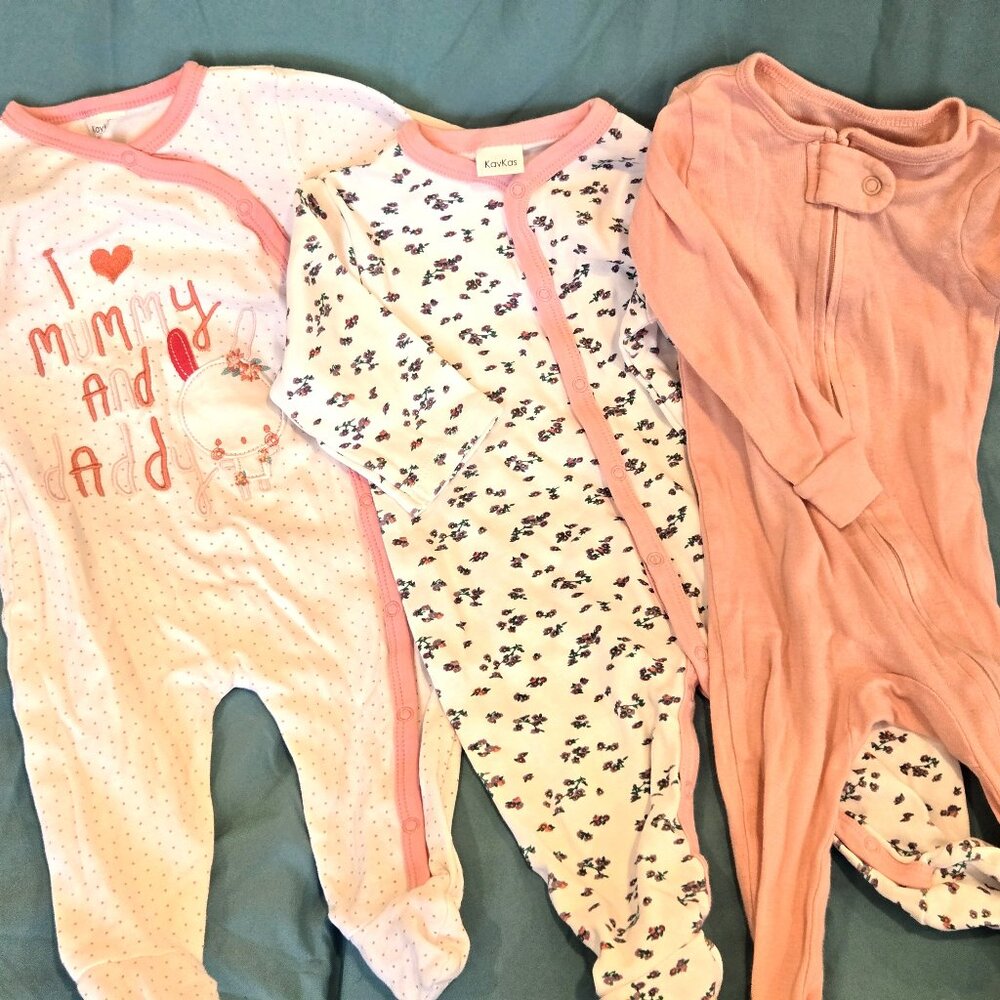 Infant Girls Cotton Footed Pajamas Size 6-9 Months, Lot of 3